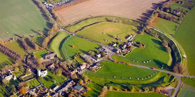 Avebury stone circle in a village