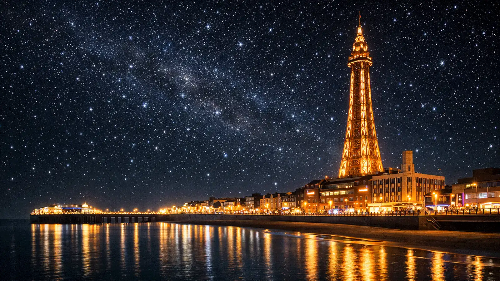 Blackpool Scenic Nighttime Travel Guide Banner