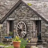 Traditional slate stone cottages in Lake District