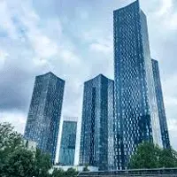 Modern glass skyscrapers in Manchester