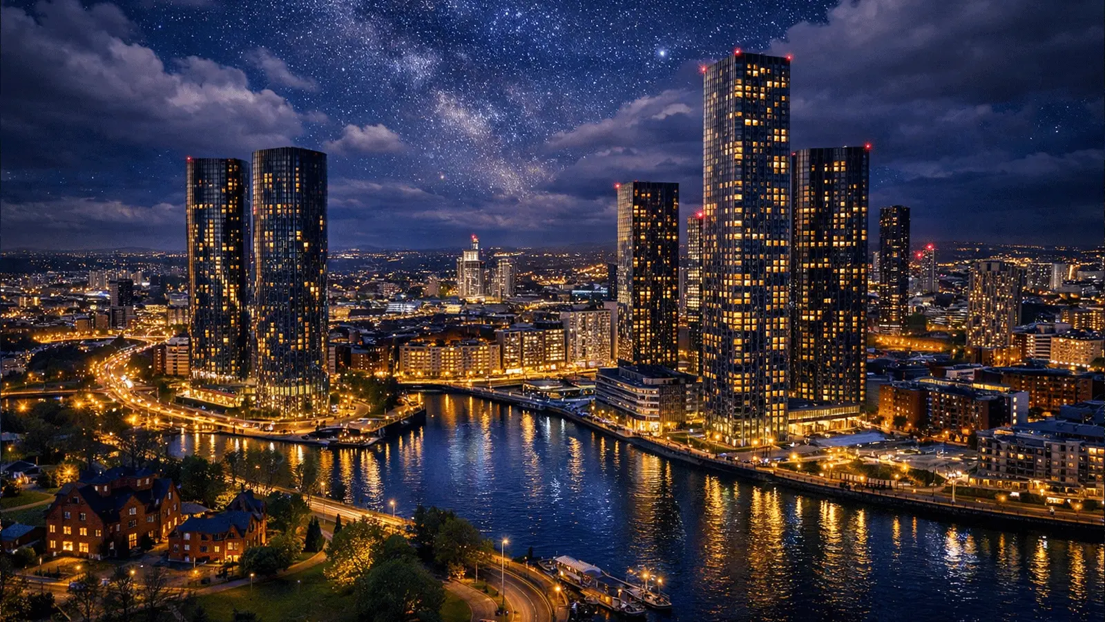 Trav the Manchester travel mascot - cartoon eagle with glasses flying with wings spread, wearing a black-and-yellow worker-bee champion jacket with a bee emblem