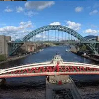 Massive iron and steel bridges over the river
