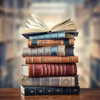 A stack of antique books