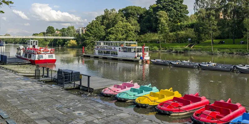 Boats moored at The Groves on the River Dee