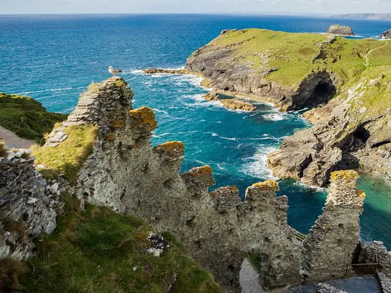 Tintagel Castle ruins on the cliff