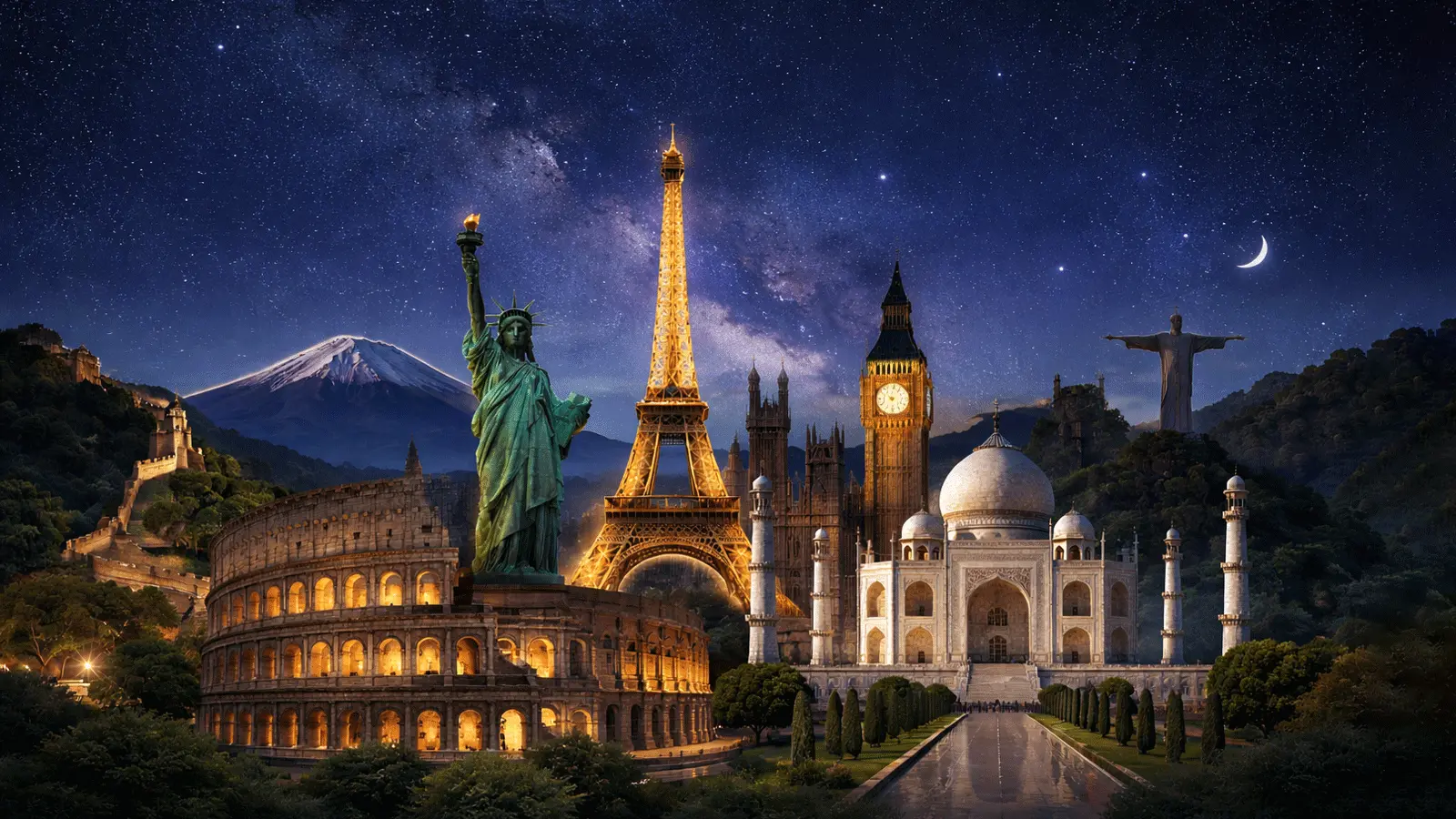 Attractions Hub Banner featuring global landmarks