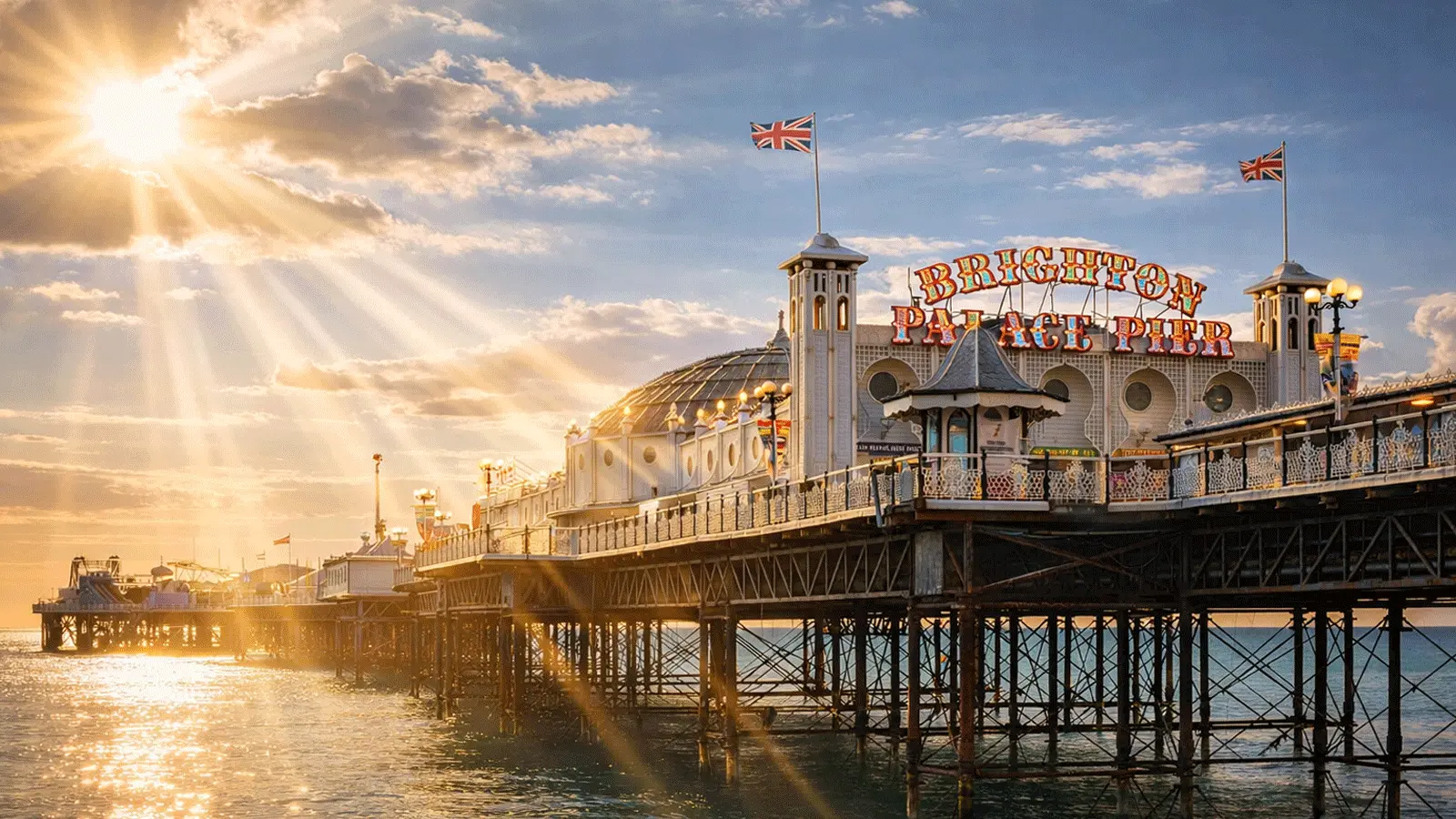 A scenic view of Brighton Palace Pier and sea