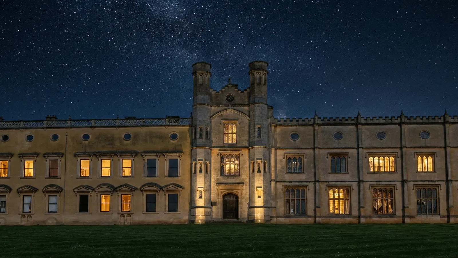 Ashton Court Estate Visitor Guide Banner featuring the mansion at night