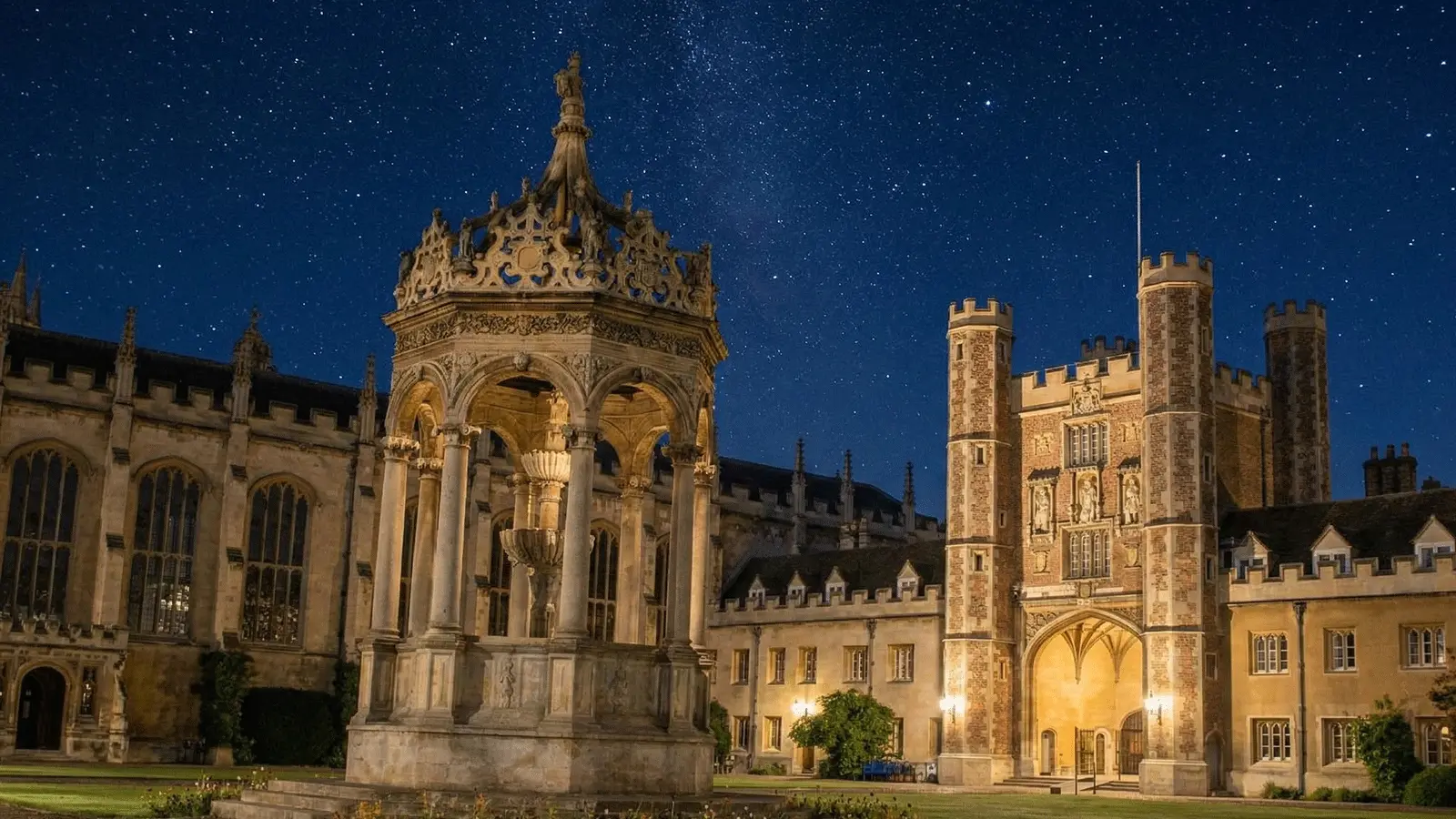 Cambridge Trinity College visitor guide banner featuring the historic college buildings