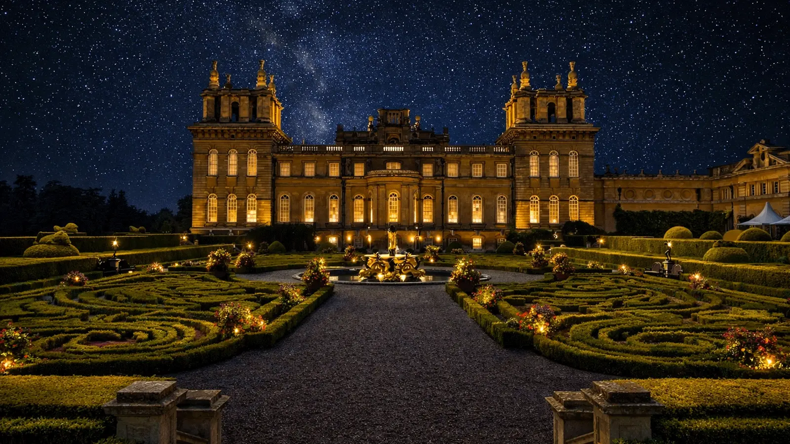 Blenheim Palace visitor guide banner featuring the grand Baroque palace in the Cotswolds