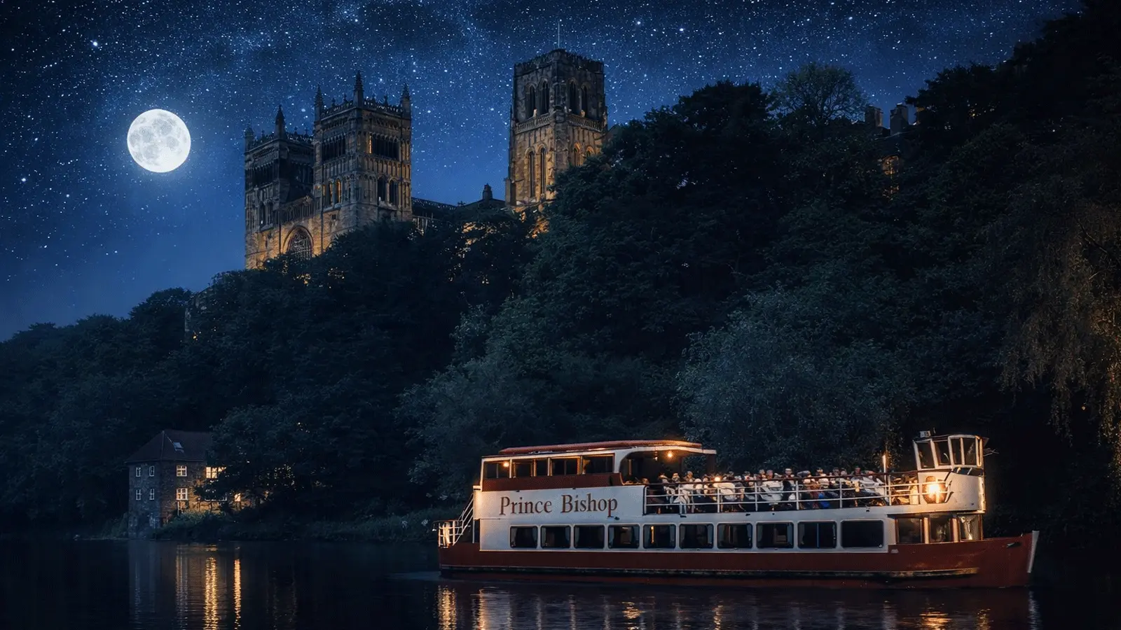 Durham River Wear Cruiser Guide Banner featuring the boat on the river
