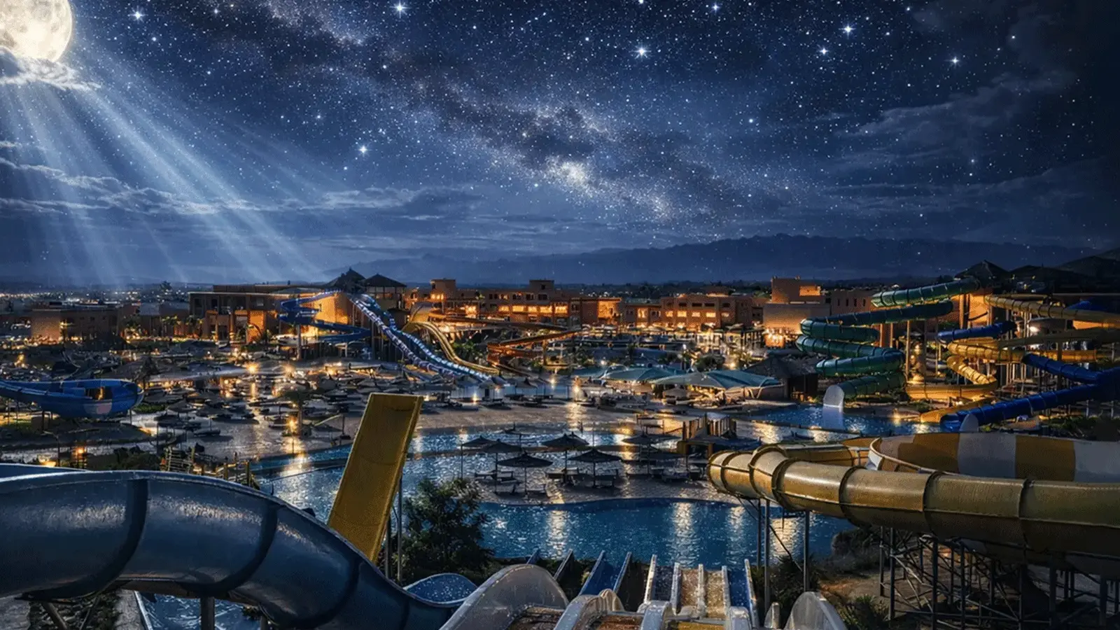 A scenic travel destination showing a luxury holiday resort