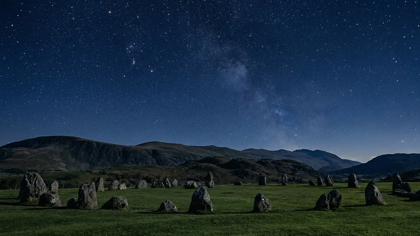 Castlerigg Stone Circle visitor guide banner with the Lake District fells behind the stones