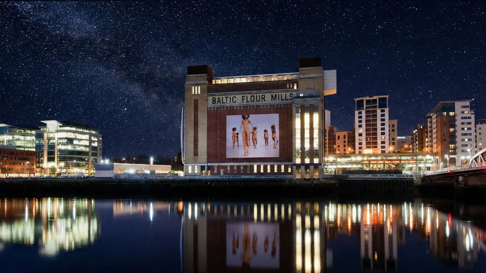 BALTIC Centre visitor guide banner showing the iconic riverside flour mill on the Tyne
