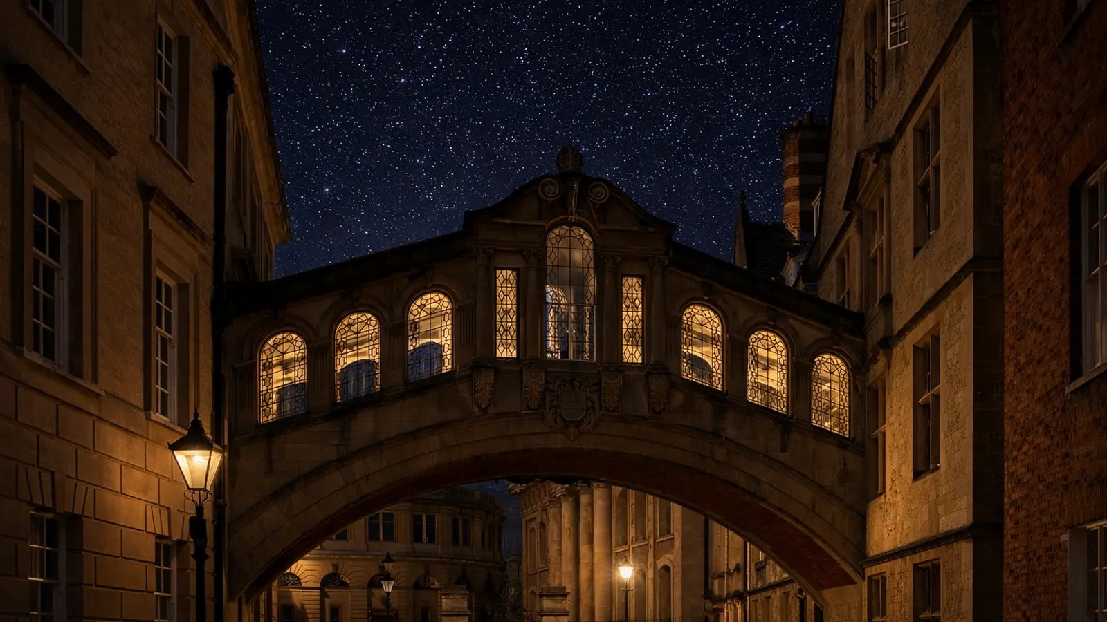 Oxford Bridge of Sighs visitor guide banner featuring Hertford Bridge over New College Lane