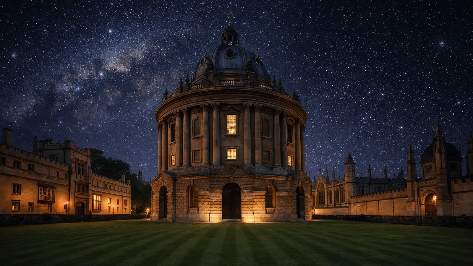 Oxford Radcliffe Camera visitor guide banner featuring the iconic domed library in Radcliffe Square