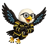 Trav, Manchester Travel mascot bird in a black and yellow worker-style outfit with belt, flying
