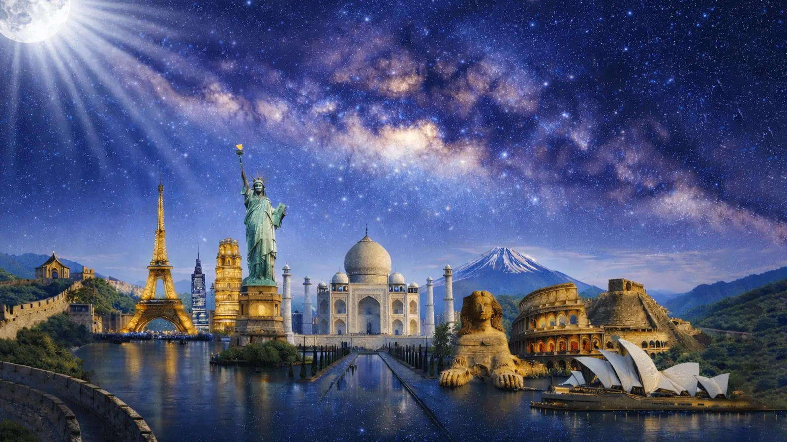 Travel Guides Hub Banner featuring global landmarks